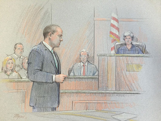 Water Color Image of Attorney Devin McNulty in a courtroom